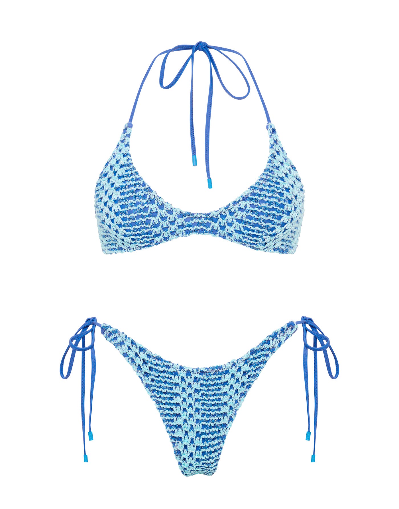 CORA - DELLO Blue Crochet Halter Bikini Set
